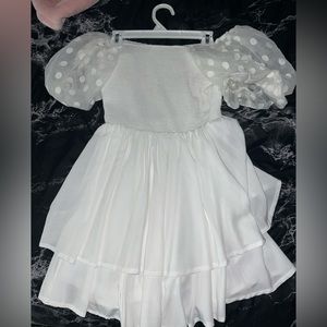 puffy shoulder white mini dress